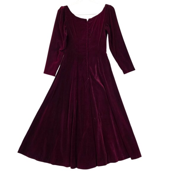 Nancy Johnson Dress Womens 6 Red Velvet Puff Sleeve Scoop Neck Maxi Formal Gown - Picture 2 of 9